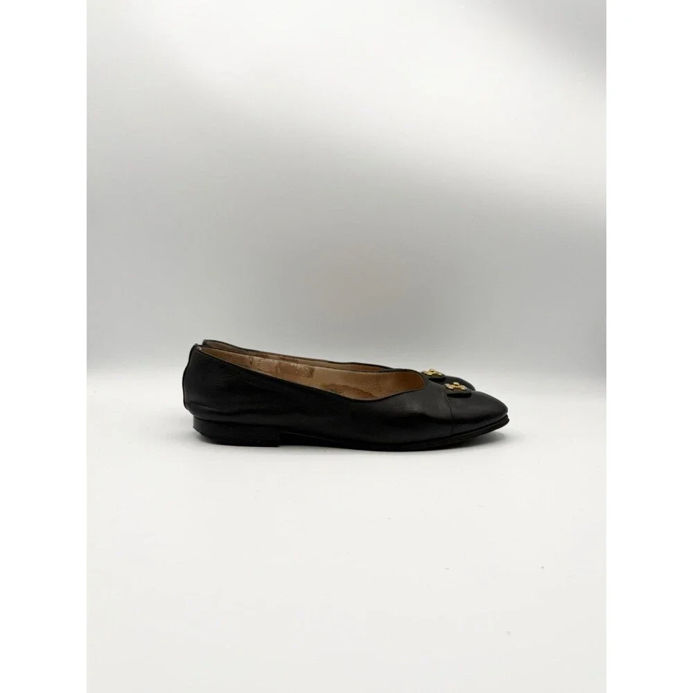 Chanel Black Leather Ballet Flats Gold CC Turnlock Size EU 37